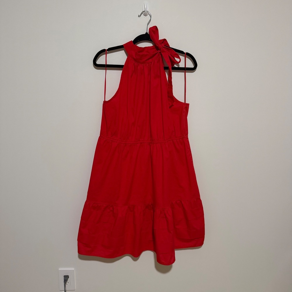 J.Crew Red Halter Neck Bow Tie Tiered Mini Dress Size 18